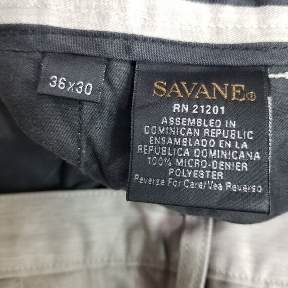 Savane Natural Mens Straight Leg Dress Pants Beige Mid Rise Pleated Cuffed 36/30 - Picture 6 of 10
